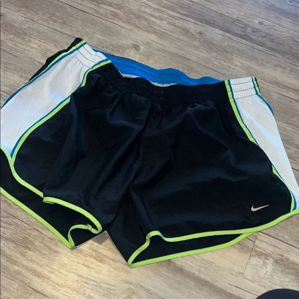 Nike Black and White Shorts with Green Trim